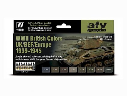 Vallejo Model Air Color Acrylfarben-Set – Britische Farben (Großbritannien/BEF/Europa, Zweiter Weltkrieg) 1939–1945 8 x 17 ml