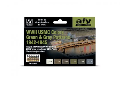 Sada akrylových farieb Vallejo Model Air Color - WWII USMC Colors Green & Grey Patterns 1942-1945 6x17ml