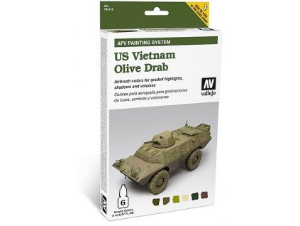 Sada akrylových farieb Vallejo Model Air Color - AFV Paiting System US Vietnam Olive Drab 6x8ml