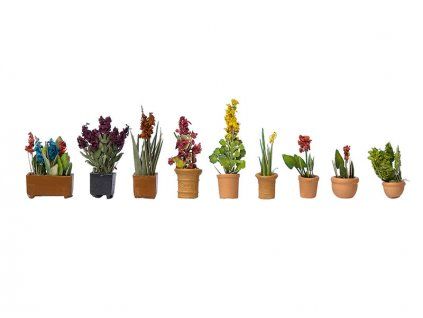 Flower pots with decorative flowers 9 pcs HO