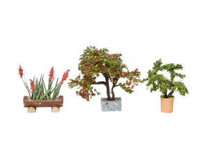 Flower pots with decorative trees 3 pcs HO