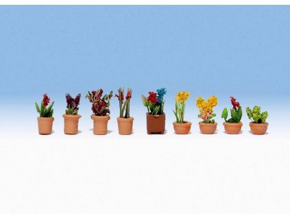 Flower pots with decorative flowers 9 pcs HO/TT/N