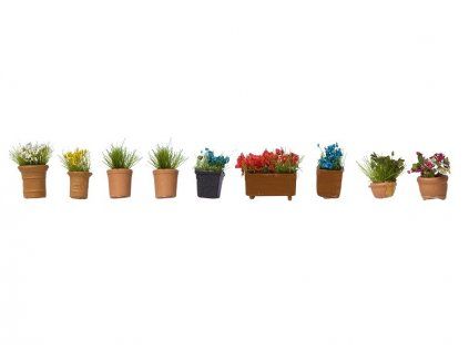 Flower pots with decorative flowers 9 pcs HO/TT/N