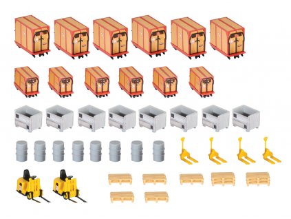 Container, pallet and barrel set with forklift trucks HO