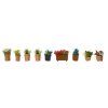 Flower pots with decorative flowers for dioramas 9 pcs 1/72, HO