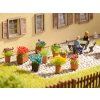 Flower pots with decorative flowers for dioramas 9 pcs 1/72, HO