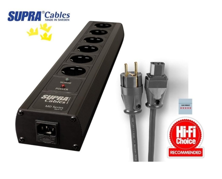 Supra Cables SUPRA MAINS BLOCK MD06-EU/SP SPC BLACK - Silver Edition + SUPRA LoRad 2.5 SPC CS-EU