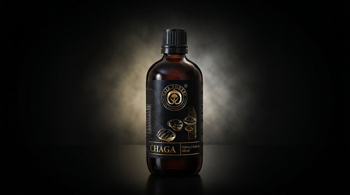 Naja Forest Bio Chaga — tekutý hubový extrakt z húby Inonotus obliquus, 100 ml