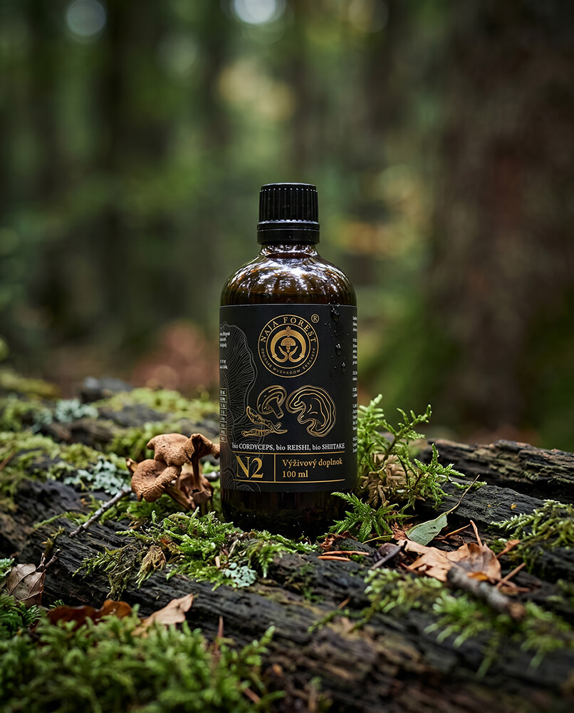 Naja Forest N2 - tekutý hubový Bio extrakt z vitálnych húb Cordyceps, Reishi a Shiitake