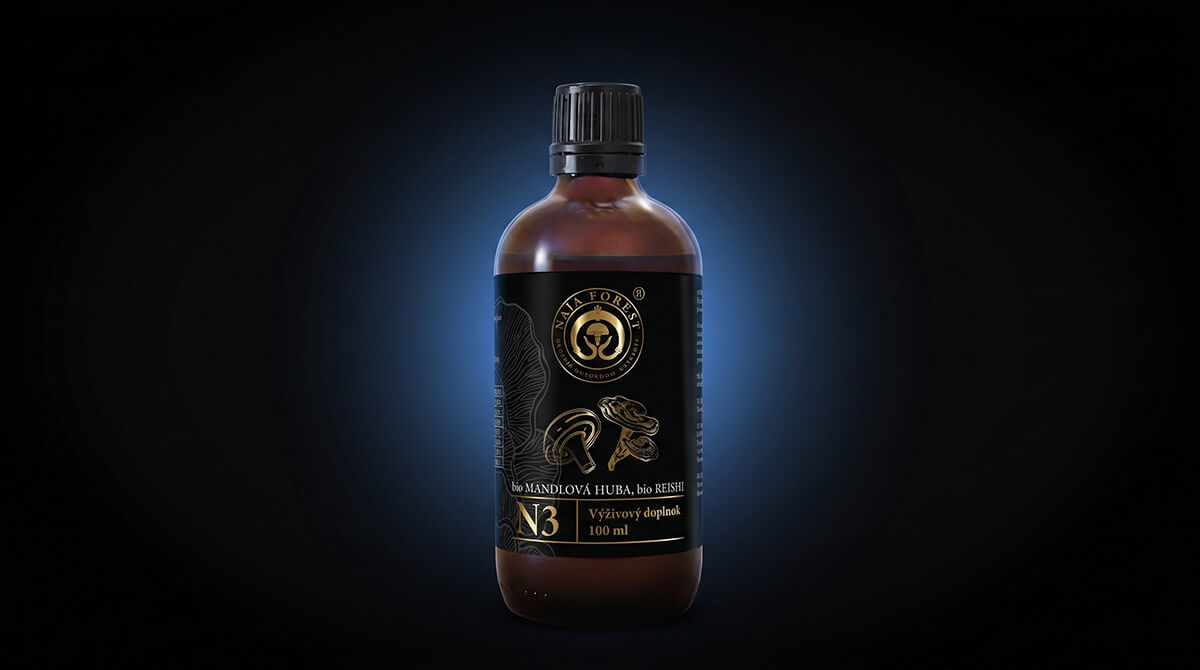 Naja Forest N3 — tekutý bio hubový extrakt z Mandľovej huby a Reishi, 100 ml