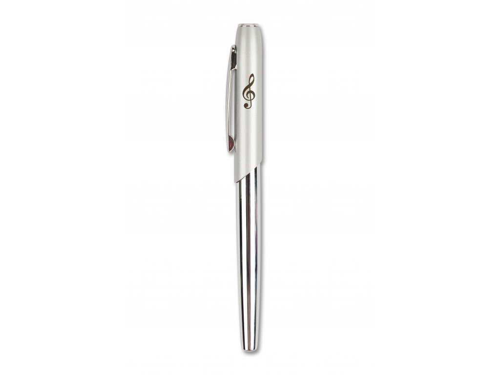 Kovové kuličkové pero s houslovým klíčem v sametovém vaku stříbrné (1)