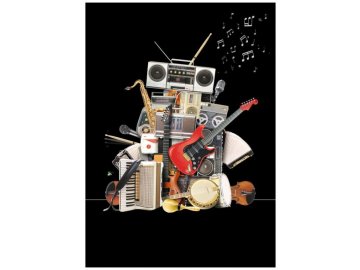 Přání do obálky robot z hudebních nástrojů