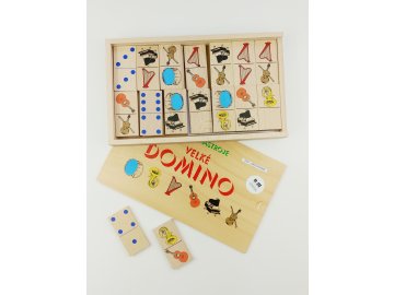 Dřevěné domino HUDEBNÍ NÁSTROJE - v bukové krabičce OBOUSTRANNÉ