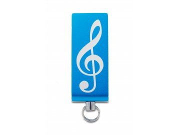 USB Flash disk mini 32 GB s gravírovaným houslovým klíčem, kov modrý (1)