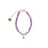 Náramek z přírodních minerálů s hudebním přívěskem fialový houslový klíč