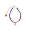 Náramek z přírodních minerálů s hudebním přívěskem fialový šestnáctinové noty