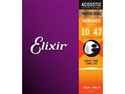 ELIXIR 16152 ACOUSTIC NANOWEB PHOSPHOR BRONZE 12-STRING LIGHT 010"- 047"