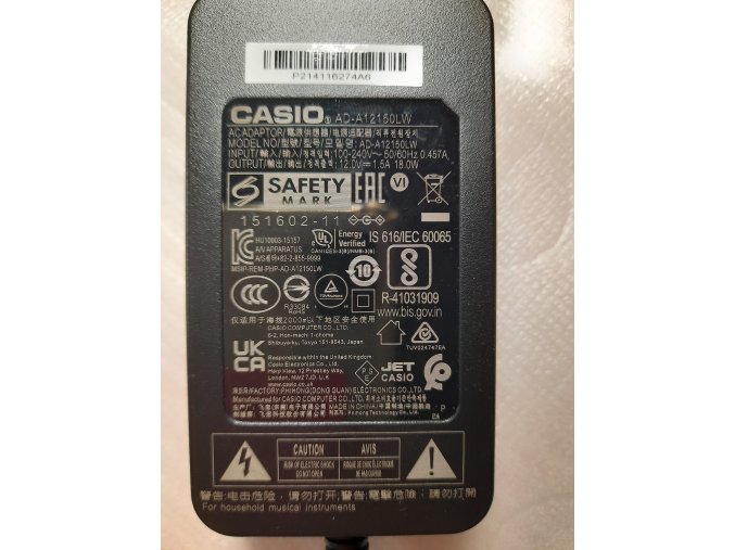CASIO napaječ/adaptér pro klávesy CASIO 12V/1,5A