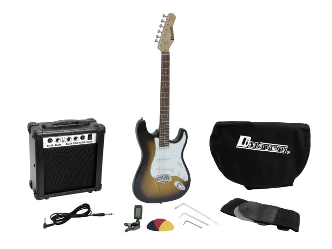 Dimavery EGS-1, elektrická kytara s kombem a příslušenstvím, sunburst