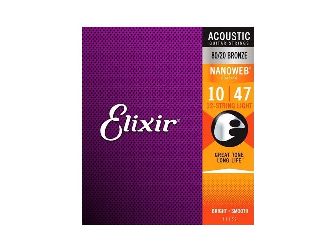 2100775 ELIXIR struny 12strunná kytara acoustic nanoweb 80 20 bronze custom light
