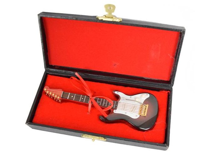 dárek pro muzikanta miniatura elektrická kytara model STRAT v kufříku