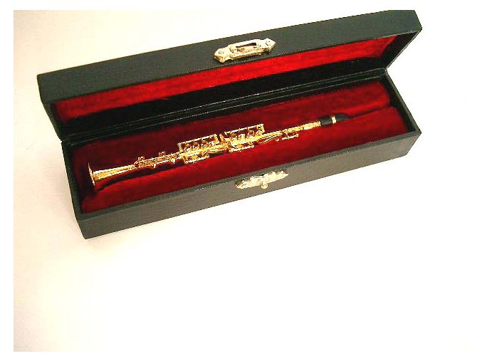 dárek pro muzikanta miniatura klarinet zlatý v kufříku