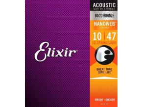 2100775 ELIXIR struny 12strunná kytara acoustic nanoweb 80 20 bronze custom light