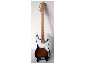 dárek pro baskytaristu mini baskytara 25cm se skládacím stojánkem sting police fender precision bass sunburst.