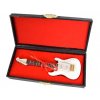 dárek pro muzikanta miniatura elektrická kytara model STRAT v kufříku bílý