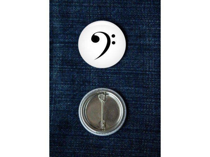 Placka 37mm (odznak) bílá BASOVÝ KLÍČ