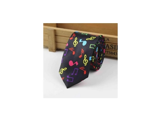 Kravata černá s barevnými notami