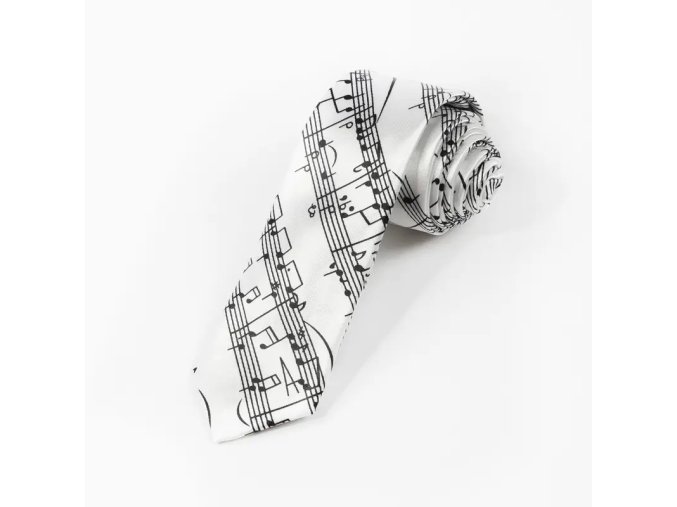 Kravata PARTITURA S NOTAMI bílá
