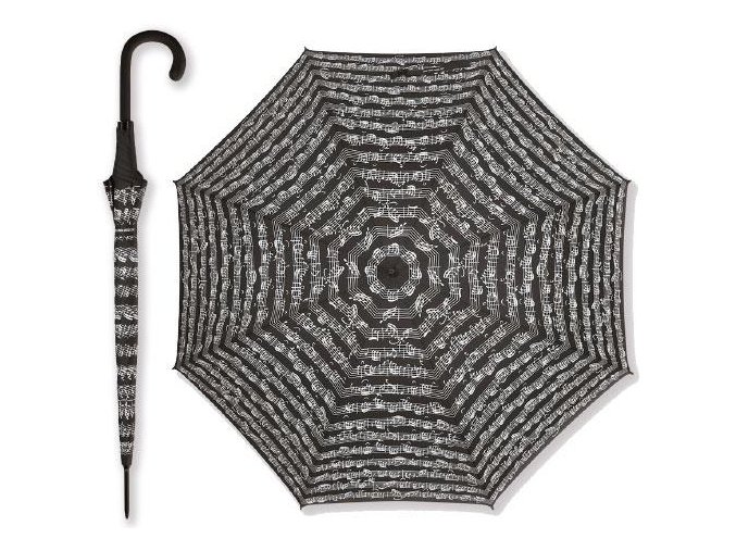 Deštník s notami černý - dlouhý