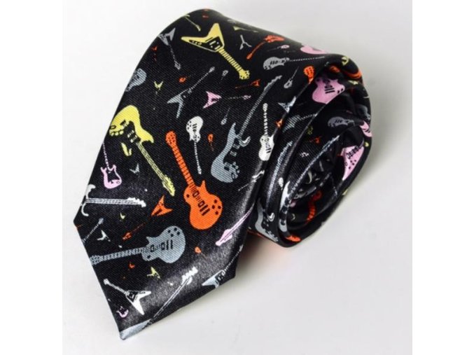 7548 kravata cerna s potiskem el kytar