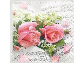 Papírové ubrousky růže a noty 20 ks
