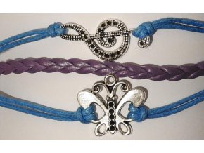 Náramek s motýlkem a klíčem - modro-fialový