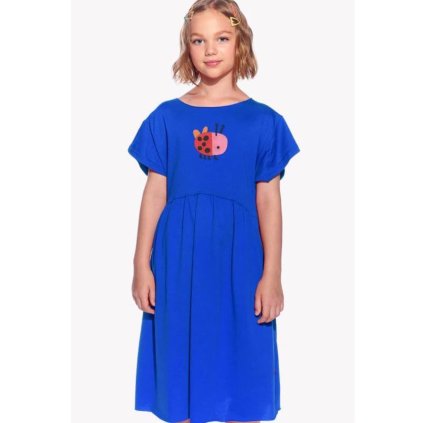 Pískací šaty modré s beruškou