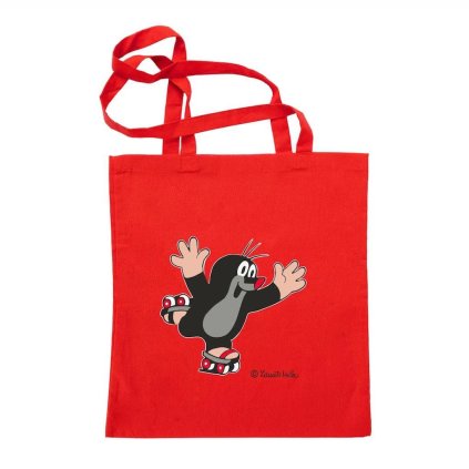 MU Brno Plátěná červená taška - Krtek na bruslích