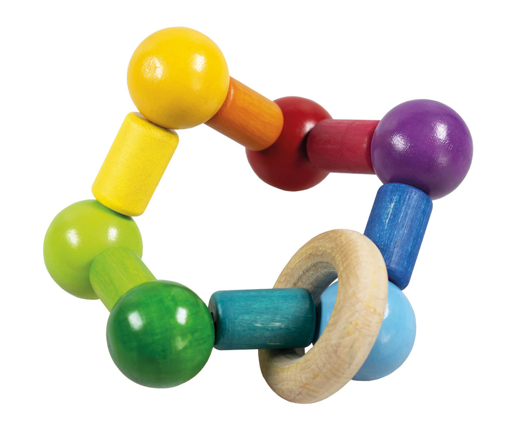 Detoa Chrastítko/Hrkadlo kuličky s kroužkem dřevo na kartě 10,5x17x3cm