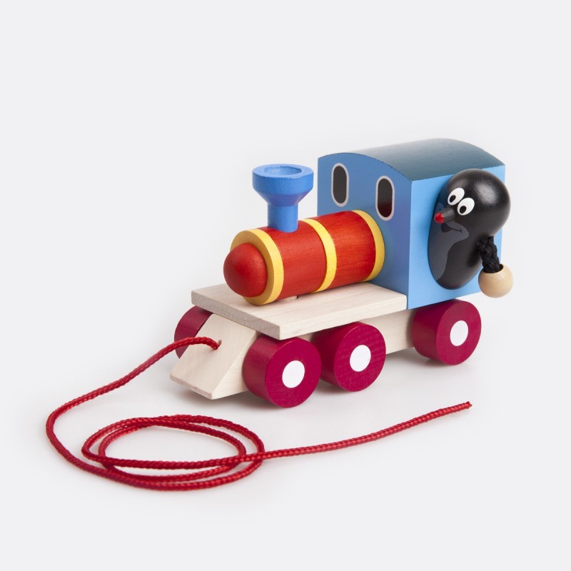 Tahací dřevěná mašinka s Krtečkem - 12 cm