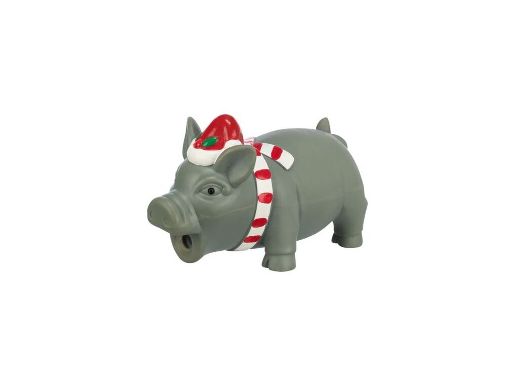 281199 xmas pig vanocni latexove prasatko 16 cm vypln polyester seda