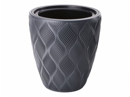 182823 obal na kvetnik flow plastovy antracitovy d29x32cm