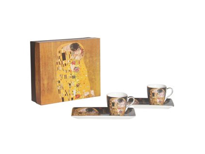 369572 home elements espresso set 2 salky 90 ml s podtacky klimt polibek tmavy