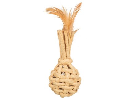 Baňka XXL z papírové příze, 15 cm, s rolničkou a peřím