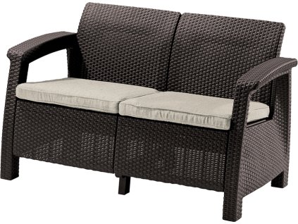 18418 4 zahradni pohovka allibert corfu love seat 128 x 70 x 79cm hneda bezova