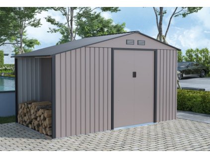 18526 zahradni domek sedona b s drevnikem 342x195x203 cm 6 67m2 sedy