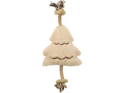 Vánoční stromek na laně, bez zvuku, 38 cm, plyš/bavlněné lano, béžová