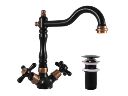 MORAVA RETRO - Umyvadlová baterie s výpustí, Černá matná/Stará mosaz (Bronz) MK121.0/8CMATSM, RAV Slezák (Barva Černá matná/Stará mosaz (Bronz), Rozměr 3,8")