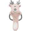 Vánoční sob na laně, šustící, 47 cm, plyš/bavlněné lano, růžová/šedá