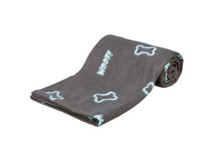 249564 flisova deka barney 150x100cm seda s modrymi kostickami